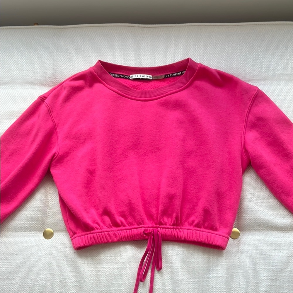 Alice + Olivia Pink Cropped Sweatshirt with Drawstring